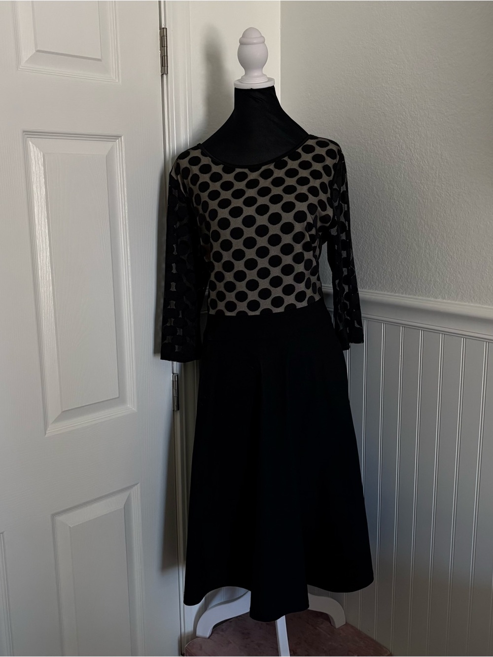 2XL Long Sleeved Muisol Midi Polka Dot Dress with Stretch